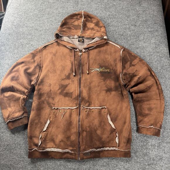 VTG Miskeen Originals Brown Tie-Dye Embroidered Art Zip Hoodie Streetwear Jacket - Picture 5 of 13